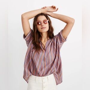Madewell Courier Button Back Shirt Rainbow Mulled Wine Smith Stripe Contemporary
